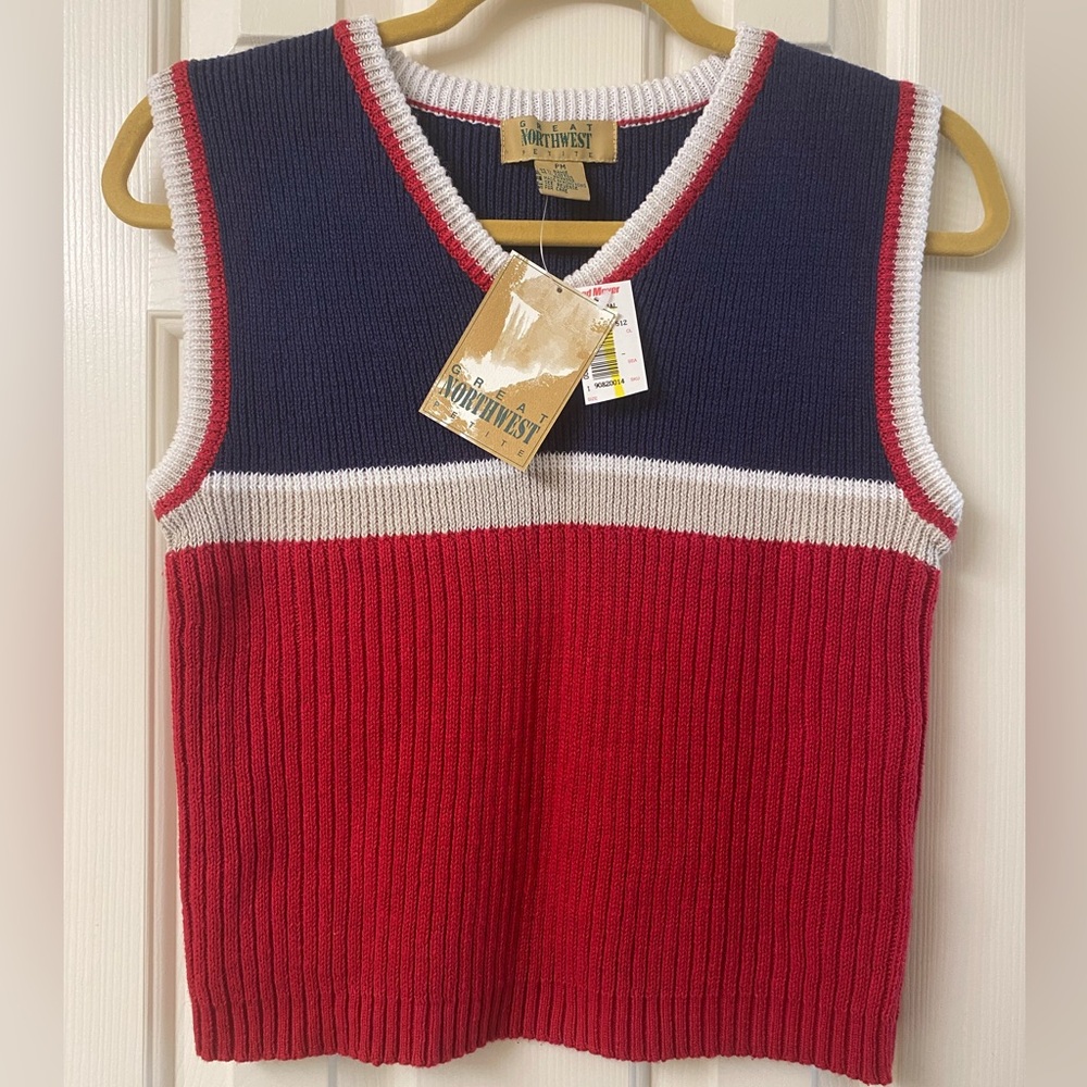 Great Northwest Petite Pullover Navy & Red Knit Sweater Vest Size Medium Petite